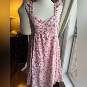 Altar'd State Pink and Purple Smocked Dress Babydoll Size M Ditsy Floral Print
